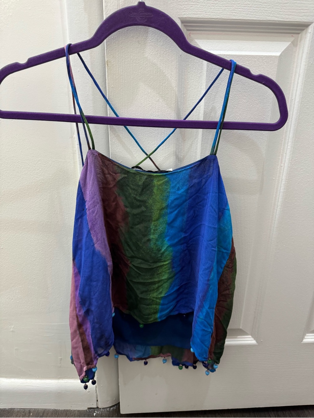 ZARA Women's Multi-Color Striped Silk Cami Top